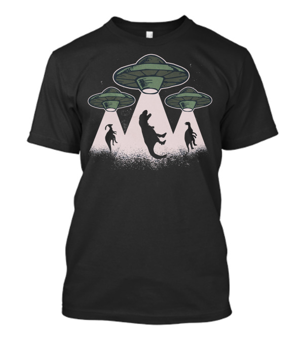 UFO Dinosaurs Abduction Silhouettes In Spaceship Beam T-Shirt