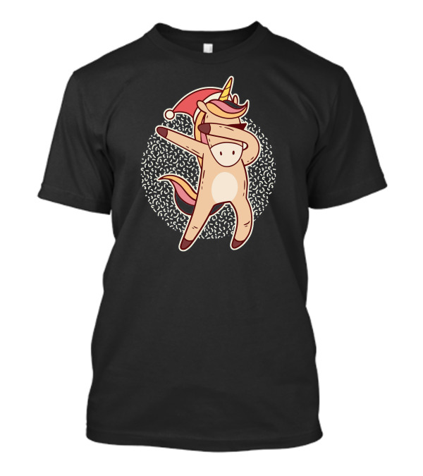 Christmas Unicorn Dabbing In Santa Hat T-Shirt