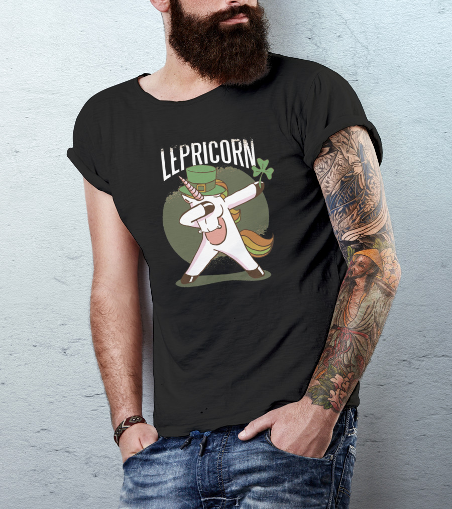 LEPRICORN Unicorn Dabbing With Leprechaun Hat And Shamrock T-Shirt