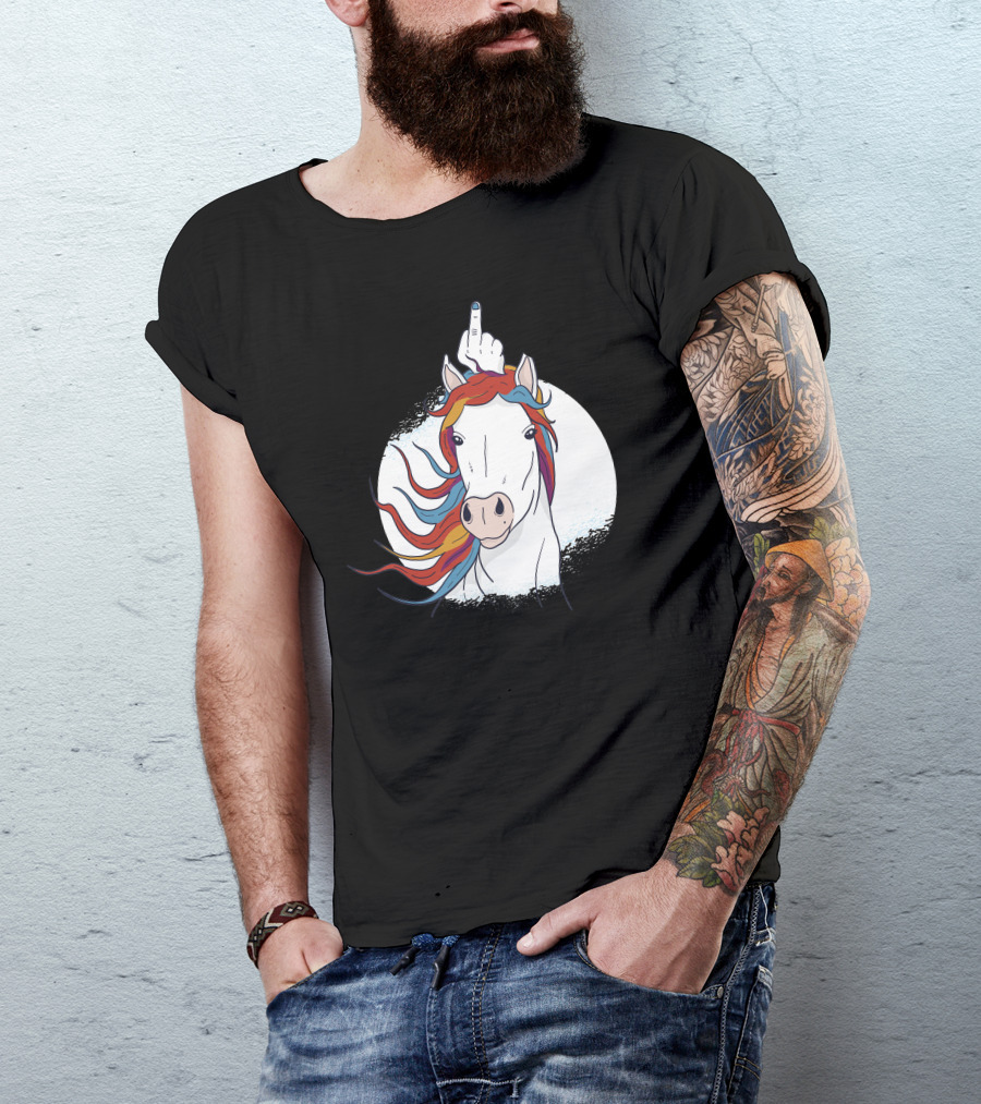Unicorn Middle Finger Gesture Rainbow Mane T-Shirt