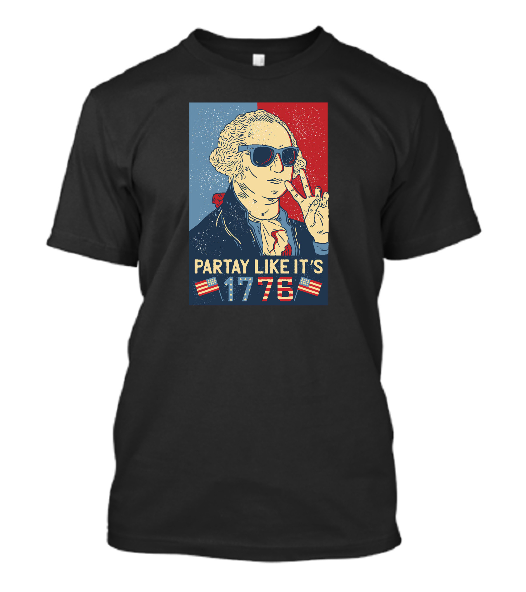 Partay Like It's 1776 Washington Peace Sign Sunglasses American Flag T-Shirt