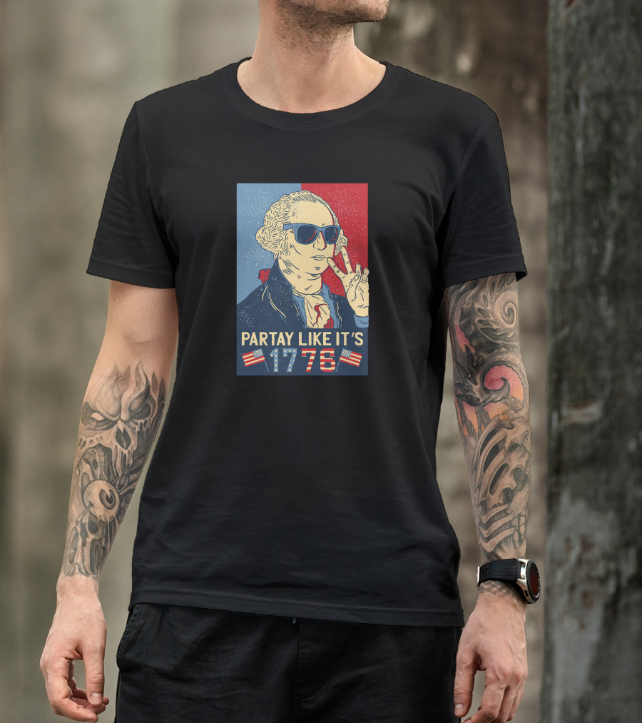 Partay Like It's 1776 Washington Peace Sign Sunglasses American Flag T-Shirt