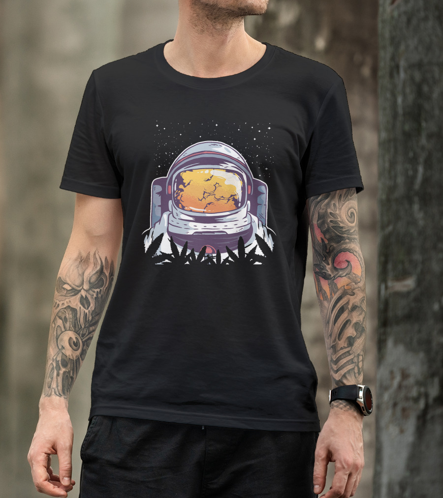 Astronaut Helmet With Smoking Weed And Stars T-Shirt