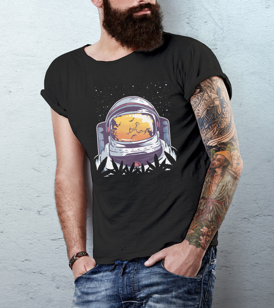 Astronaut Helmet With Smoking Weed And Stars T-Shirt