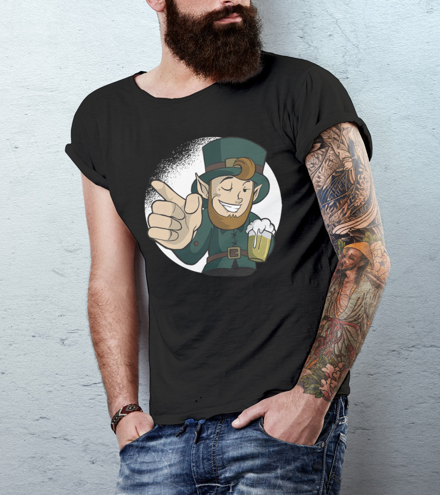 Winking Leprechaun With Beer And Cheerful Gesture T-Shirt
