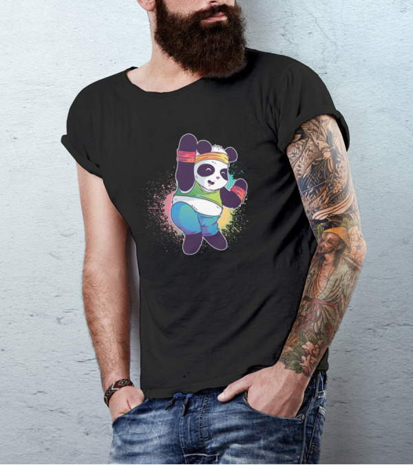 Zumba Panda Dance Workout Fitness Rainbow Splatter T-Shirt