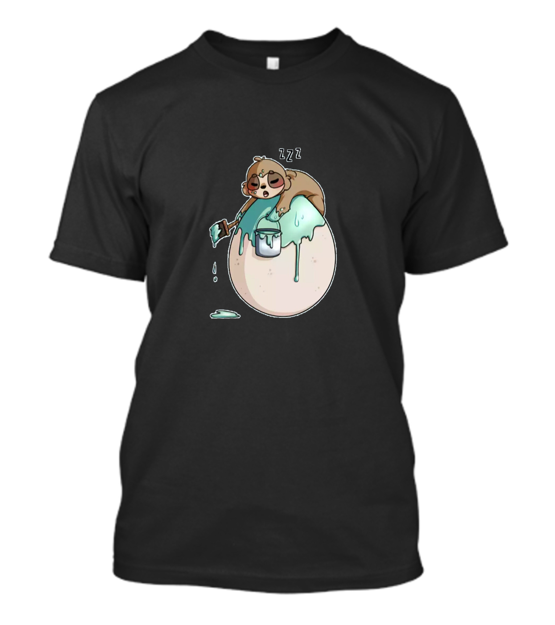 E7w6JmiEAa Sloth Sleeping On Egg With Paintbrush And Bucket ZZZ T-Shirt