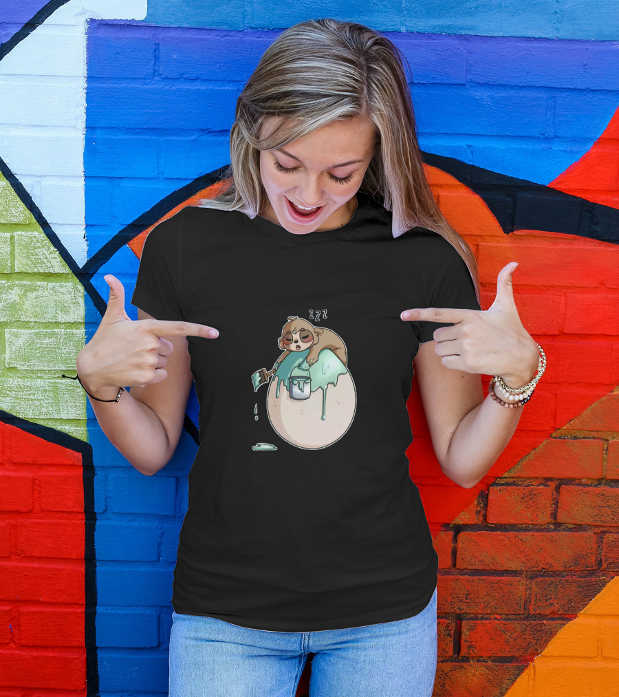 E7w6JmiEAa Sloth Sleeping On Egg With Paintbrush And Bucket ZZZ T-Shirt