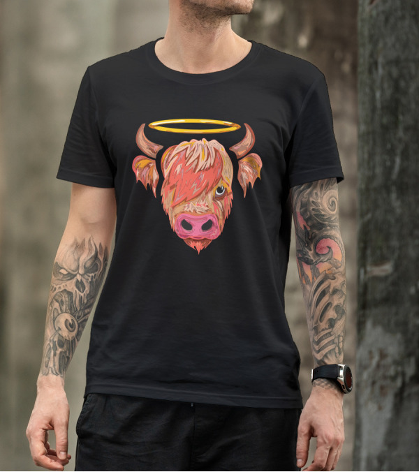 Angel Cow Halo Horns Bright Colorful Face T-Shirt