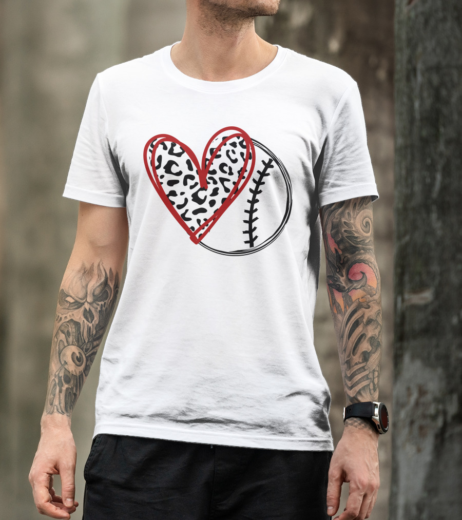Baseball Leopard Heart Pattern With Stitches T-Shirt