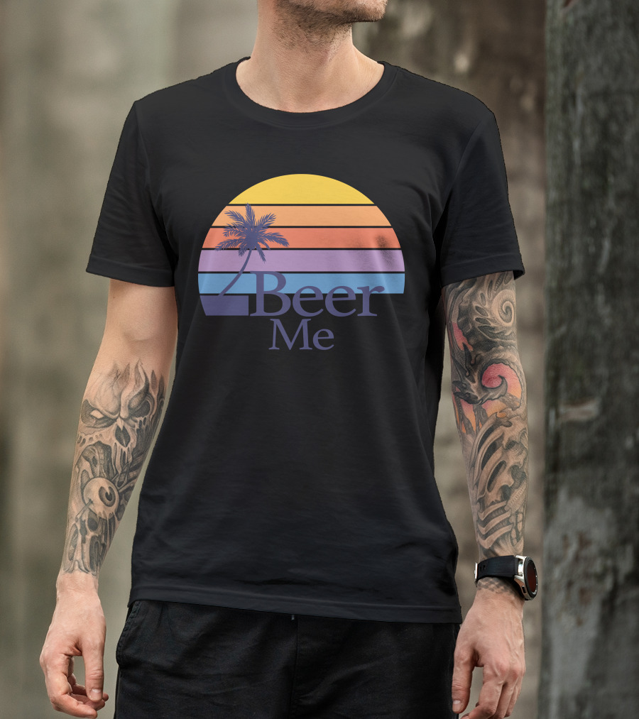 Beer Me Retro Sunset Palm Tree T-Shirt