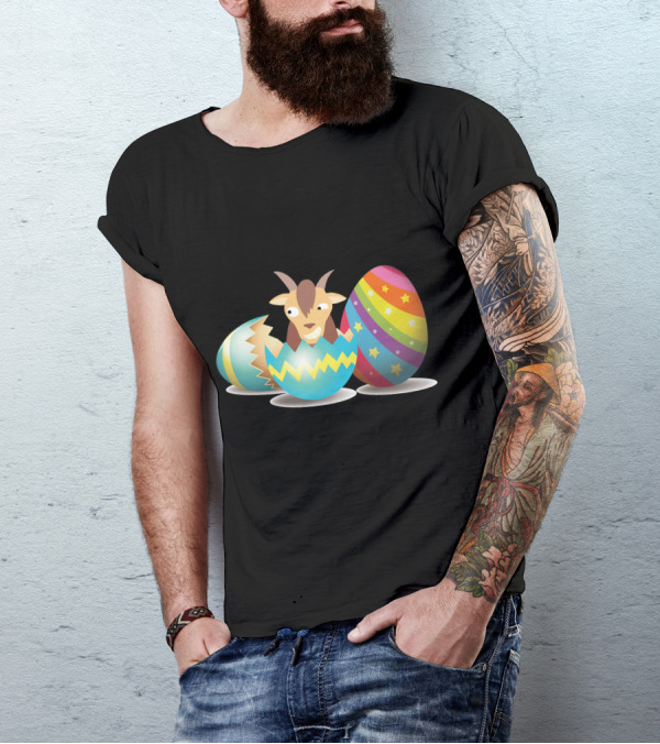 Goat Hatching From Colorful Easter Egg With Star-Striped Decor T-Shirt