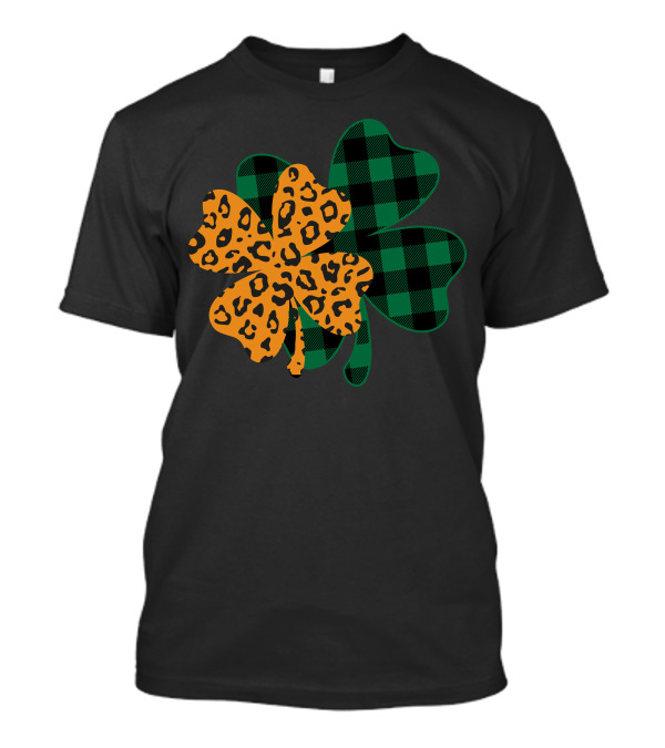 Leopard Print And Buffalo Plaid Shamrock T-Shirt