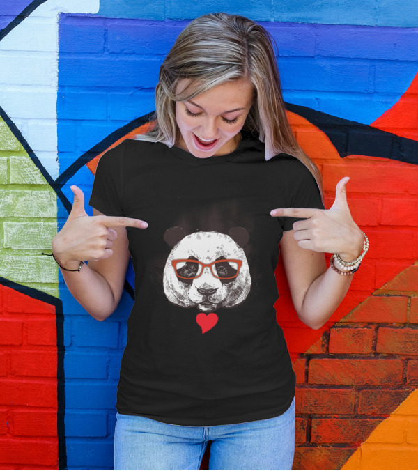 Lovers Of Panda Bear Red Heart Glasses T-Shirt