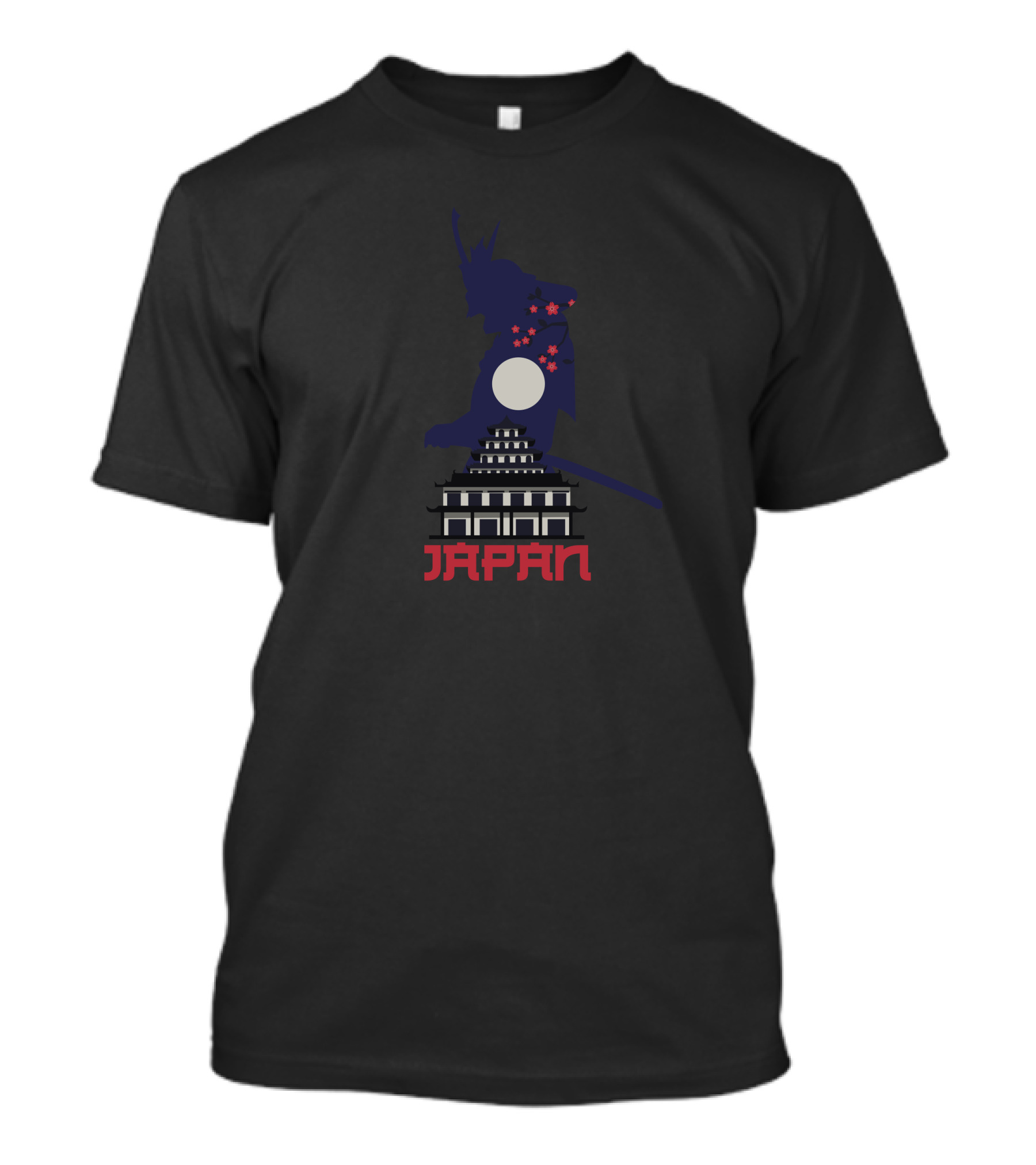 Moon Samurai Japan Castle Sakura Warrior Shadows T-Shirt