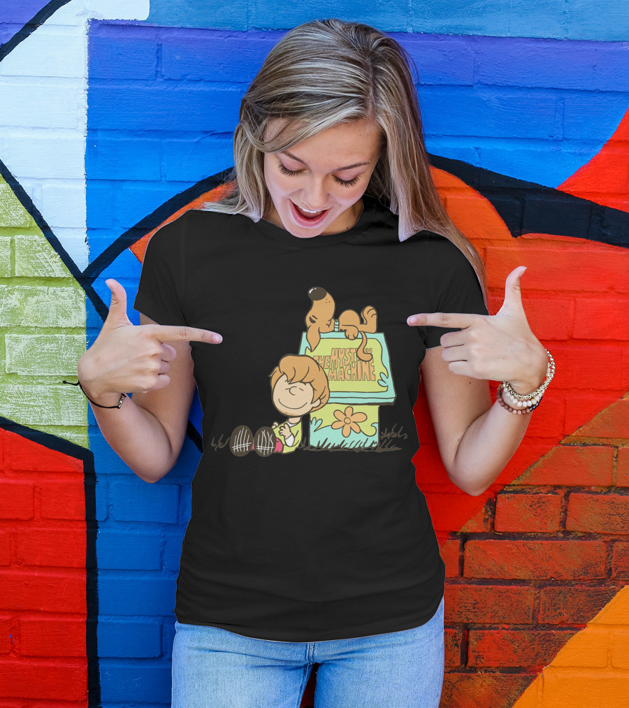 Shaggy And Scooby On Snoopy's Doghouse With Mystery Machine T-Shirt