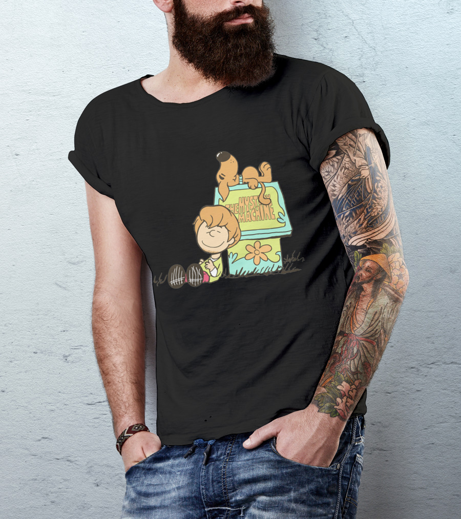 Shaggy And Scooby On Snoopy's Doghouse With Mystery Machine T-Shirt