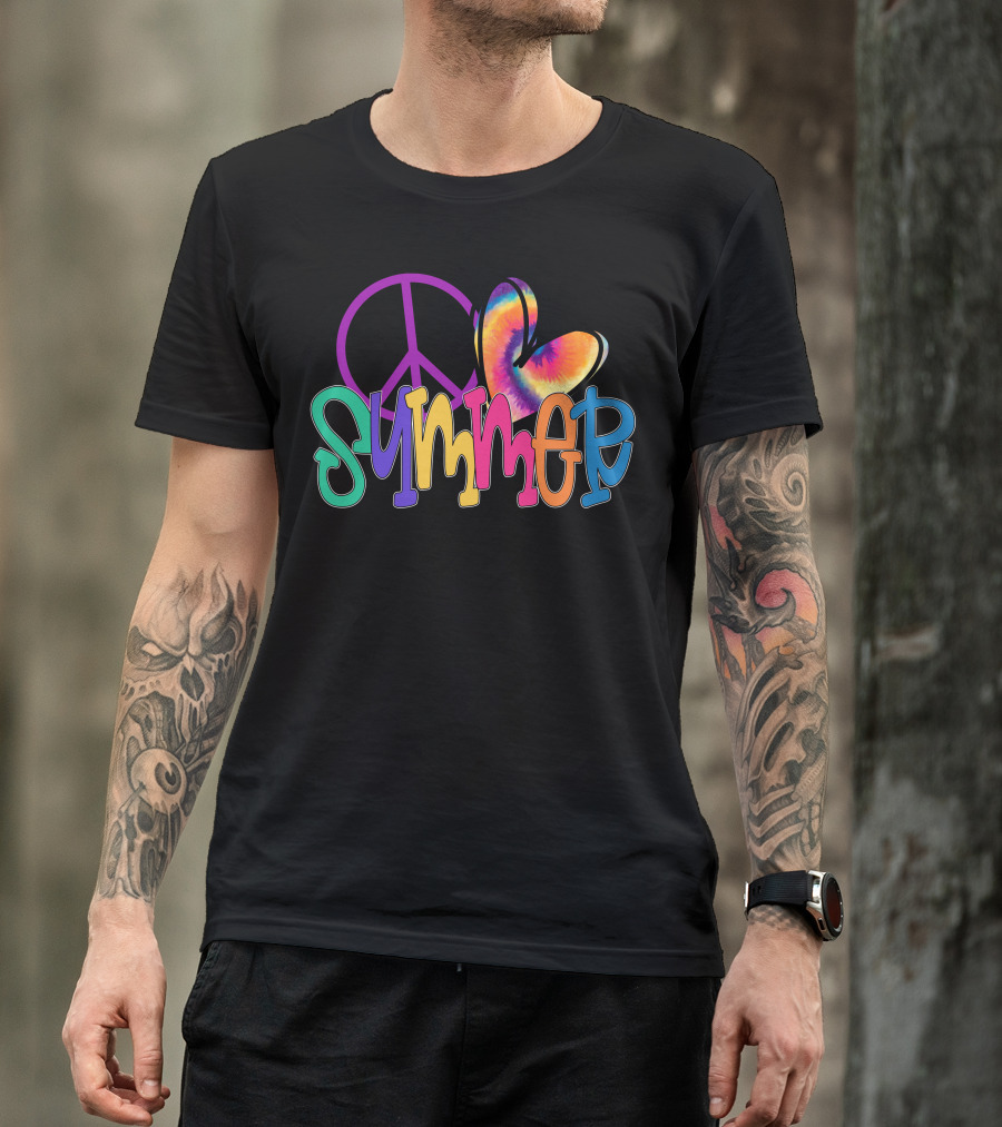 Peace Love Summer Tie Dye Colorful Peace Symbol Heart T-Shirt