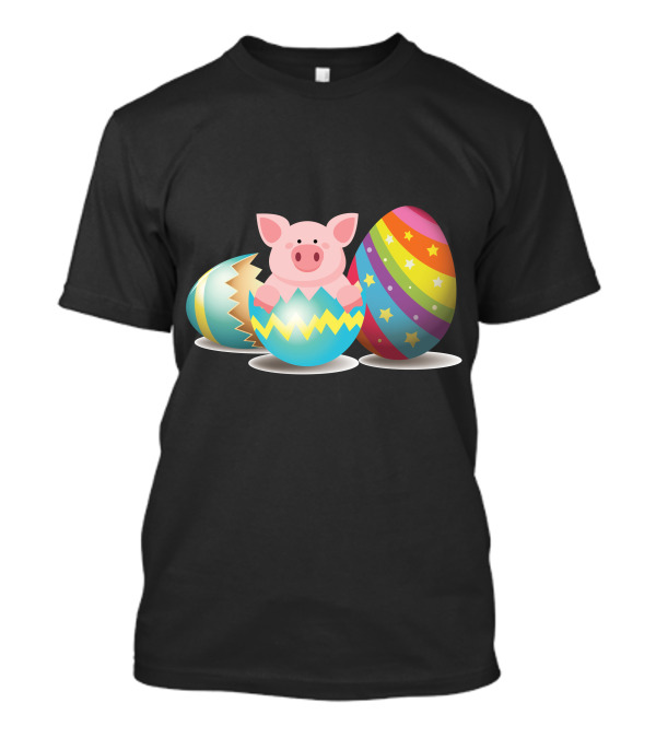 Pig In Colorful Easter Egg Stripes And Stars T-Shirt