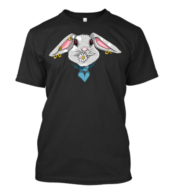 Romantic Bunny Heart-Eyed Hare With Daisy And Earrings T-Shirt