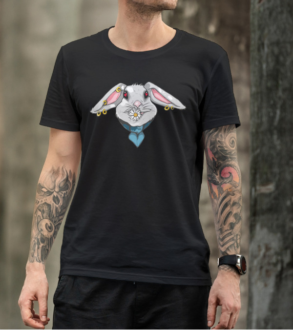 Romantic Bunny Heart-Eyed Hare With Daisy And Earrings T-Shirt