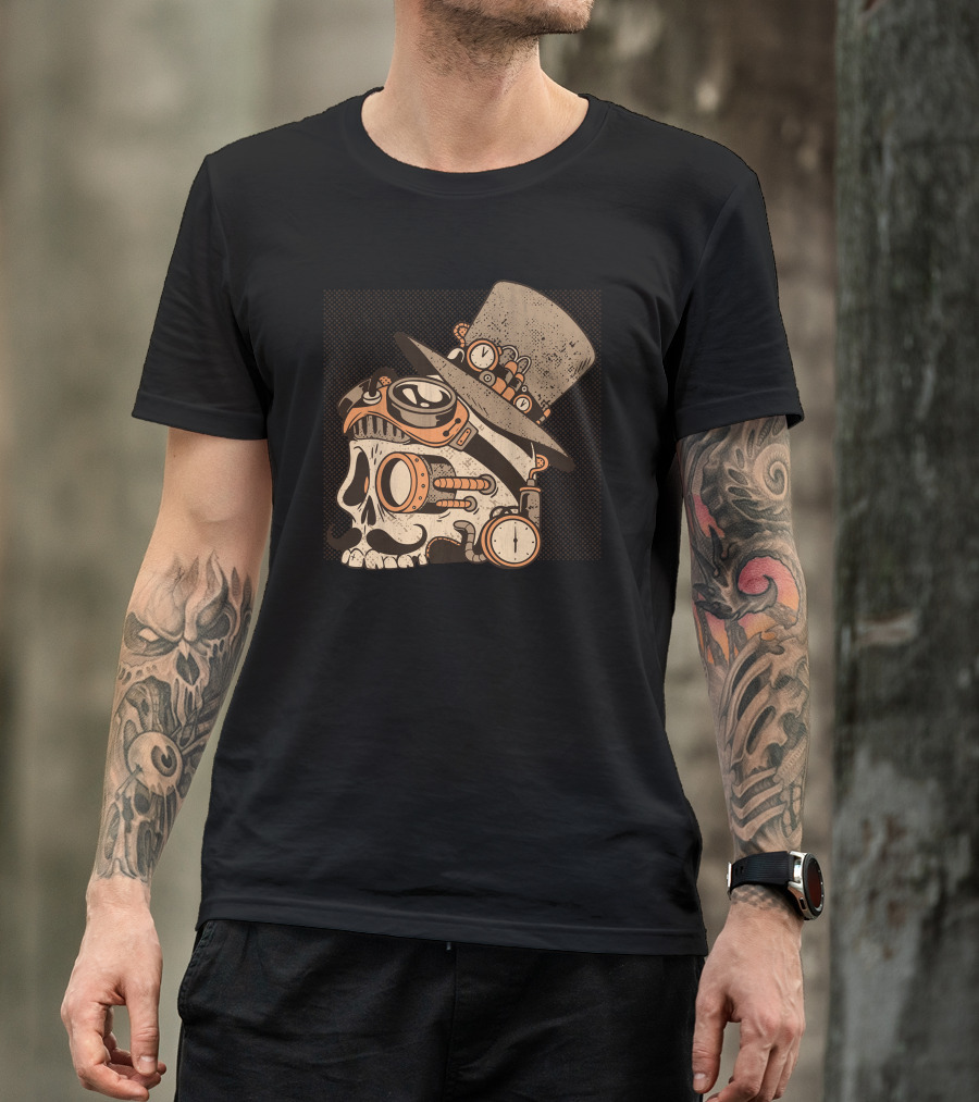 Skull Steampunk Top Hat Goggles Clockwork T-Shirt