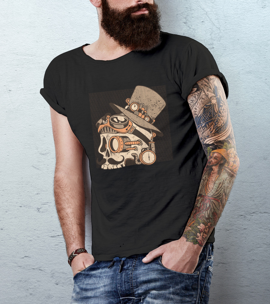 Skull Steampunk Top Hat Goggles Clockwork T-Shirt
