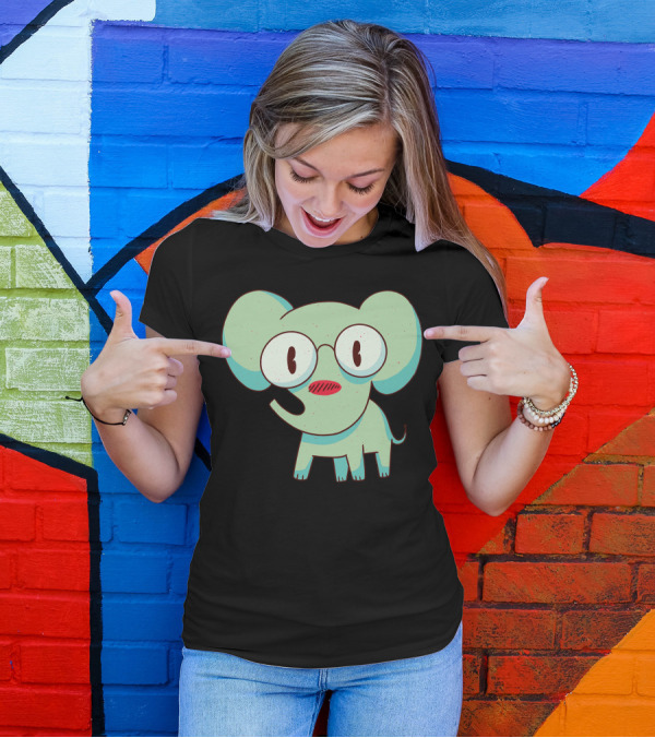 Cartoon Smart Elephant With Glasses T-Shirt