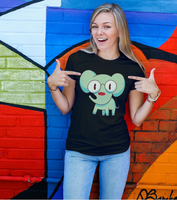 Cartoon Smart Elephant With Glasses T-Shirt