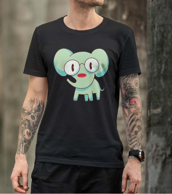 Cartoon Smart Elephant With Glasses T-Shirt