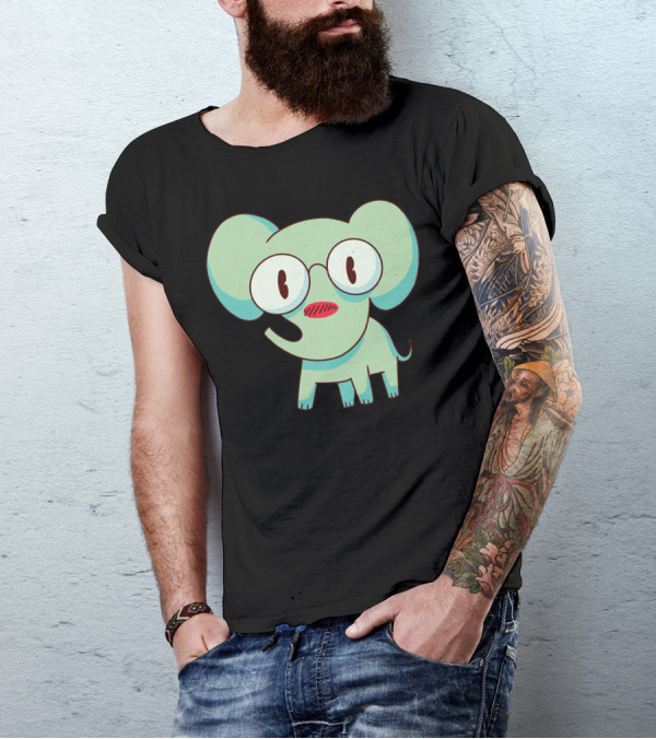 Cartoon Smart Elephant With Glasses T-Shirt
