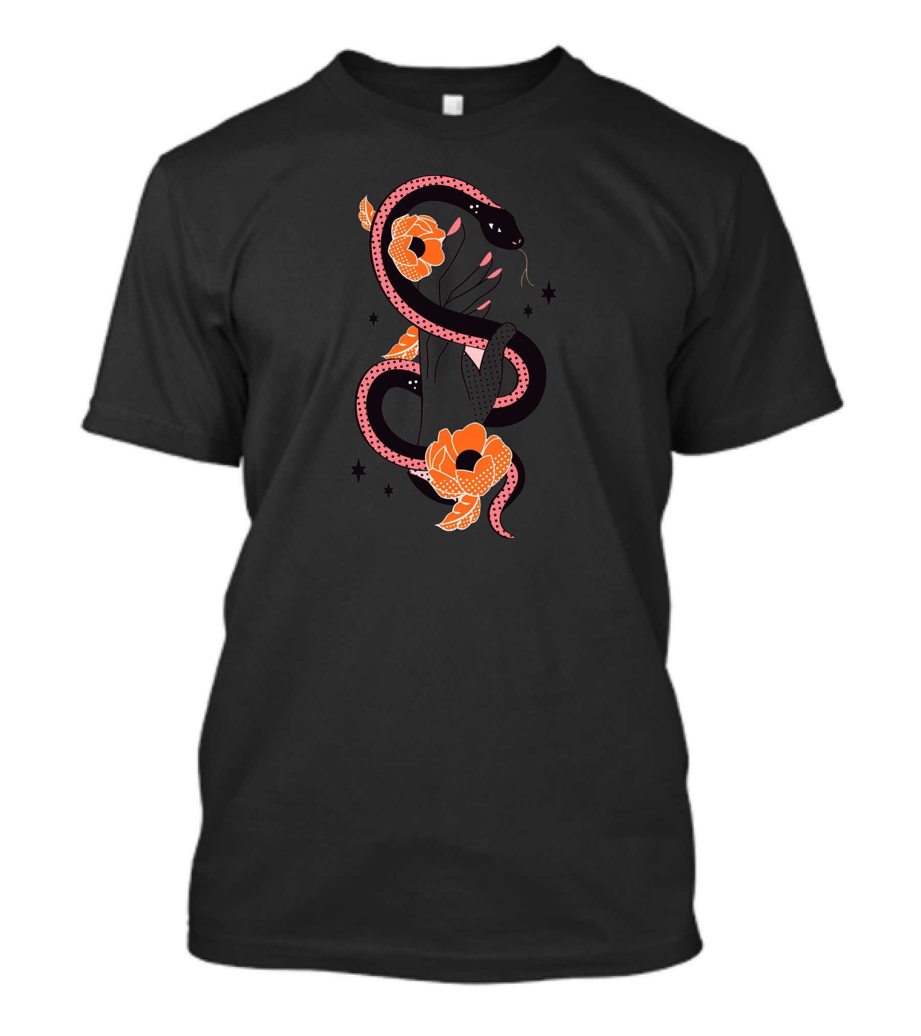 Snake Hand With Floral Elements And Stars T-Shirt