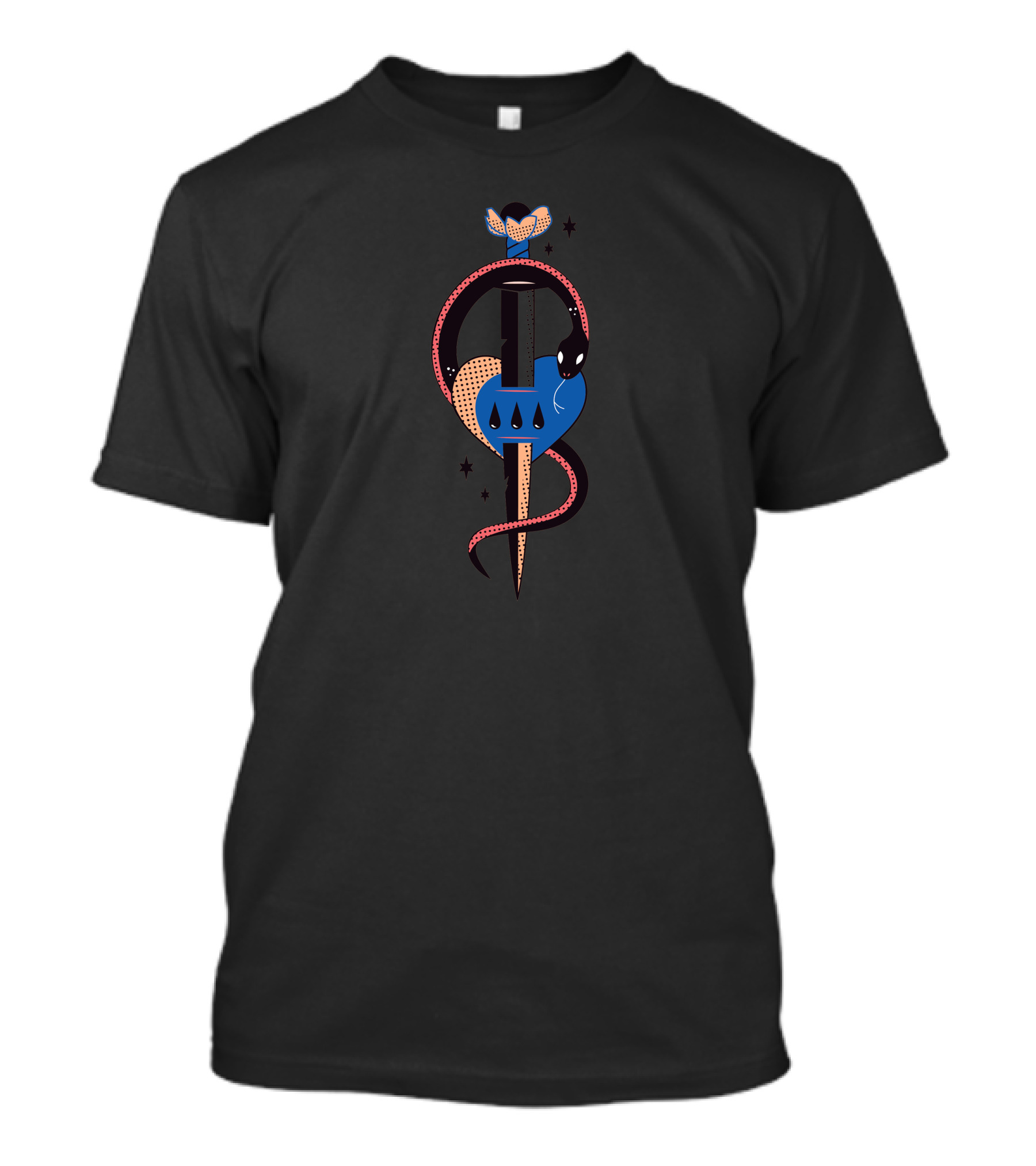 Snake Sword Retro Pop Art Style Dagger With Coiled Serpent And Heart Motif T-Shirt