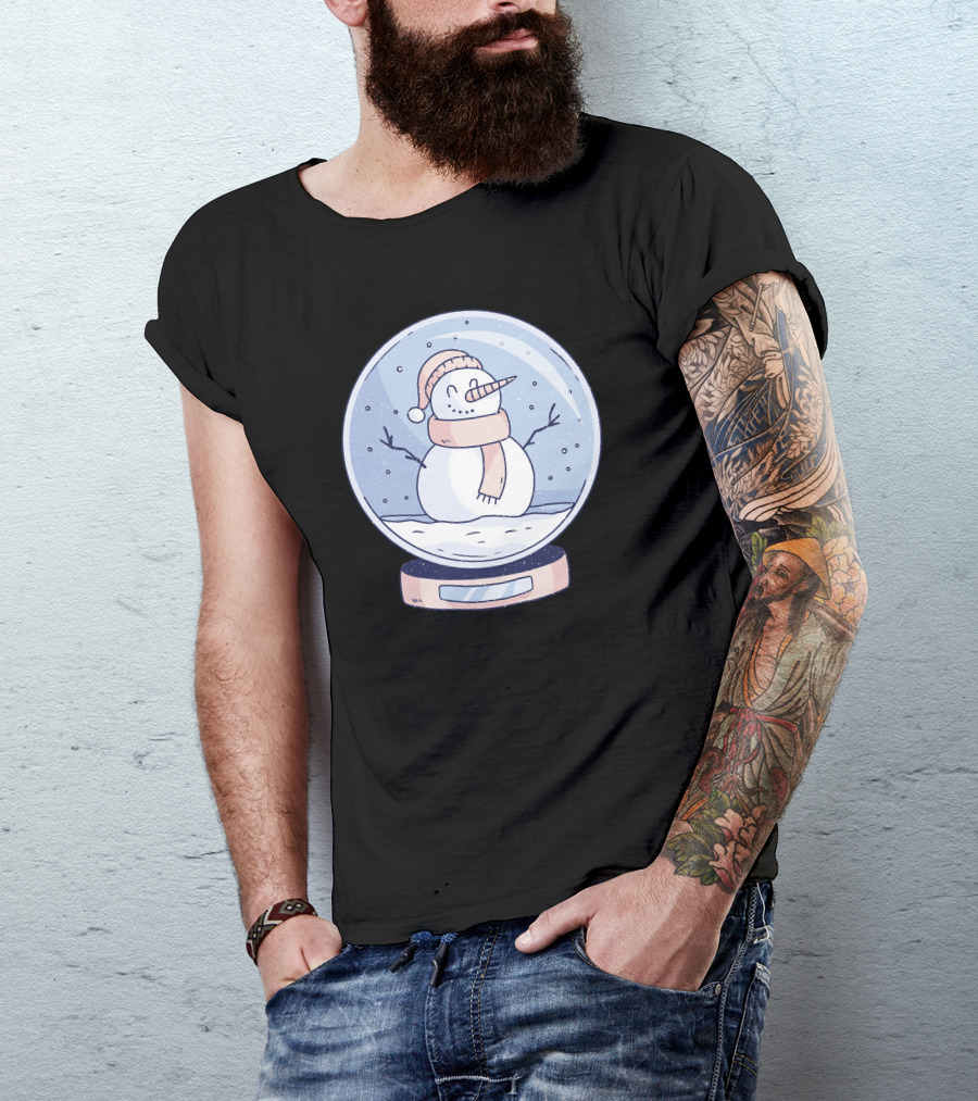 Winter Snowglobe With Happy Snowman Wearing Scarf And Hat T-Shirt