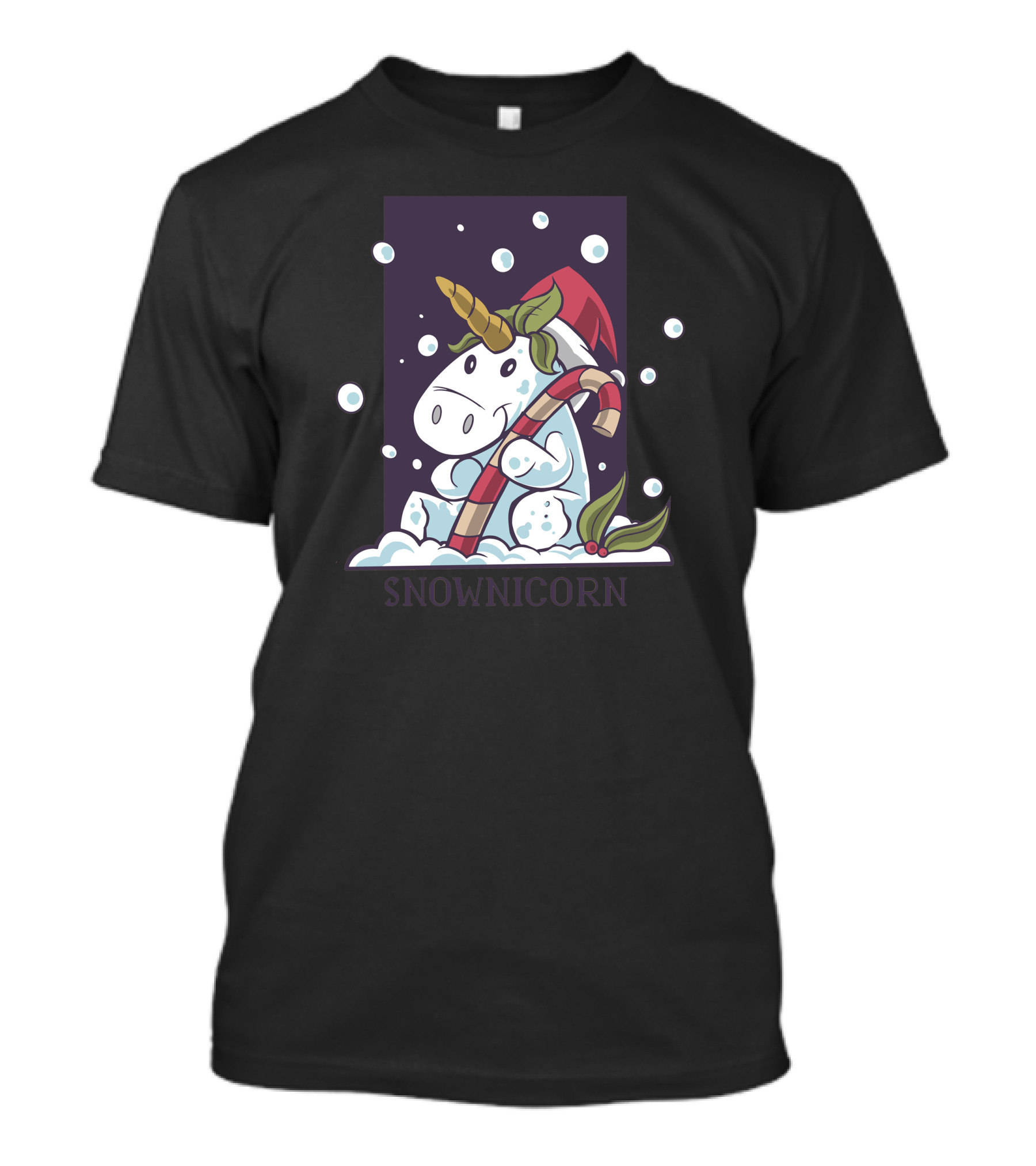 Snownicorn Holiday Candy Cane Fantasy Creature T-Shirt