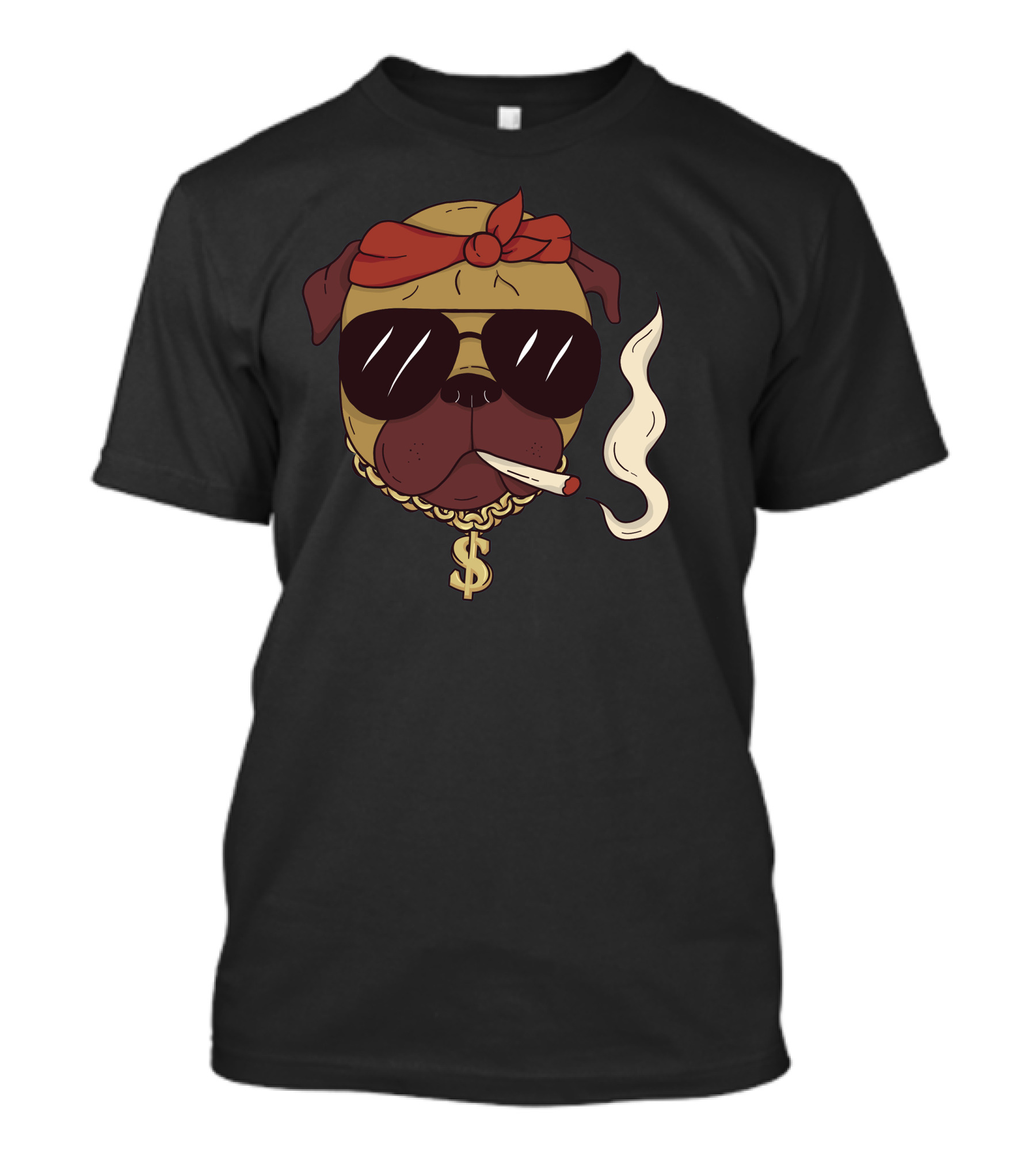 Thug Pug Dollar Chain Bandana Sunglasses Smoking Cool Dog T-Shirt