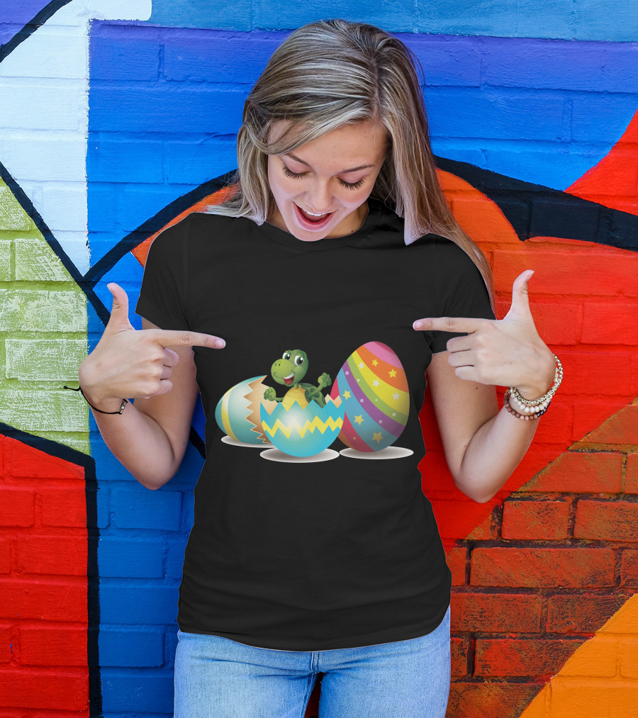 Turtle Hatching From Colorful Easter Eggs T-Shirt