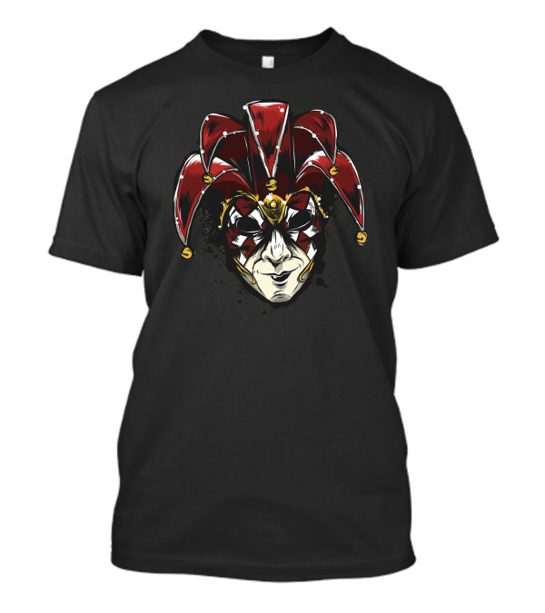 Venetian Mask Jester Red And Gold Bells T-Shirt