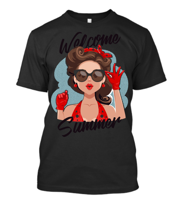 Welcome Summer Retro Girl Sunglasses Red Gloves T-Shirt