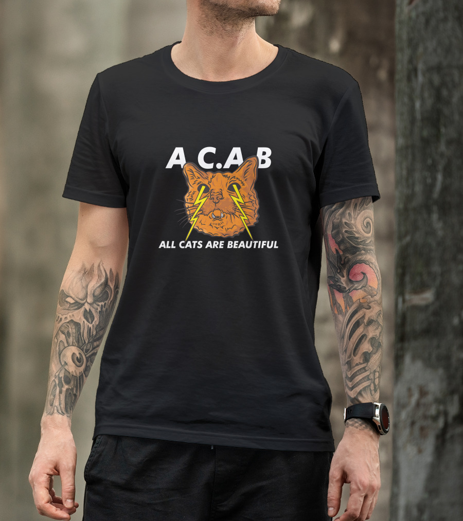A.C.A.B All Cats Are Beautiful Lightning Cat Face T-Shirt
