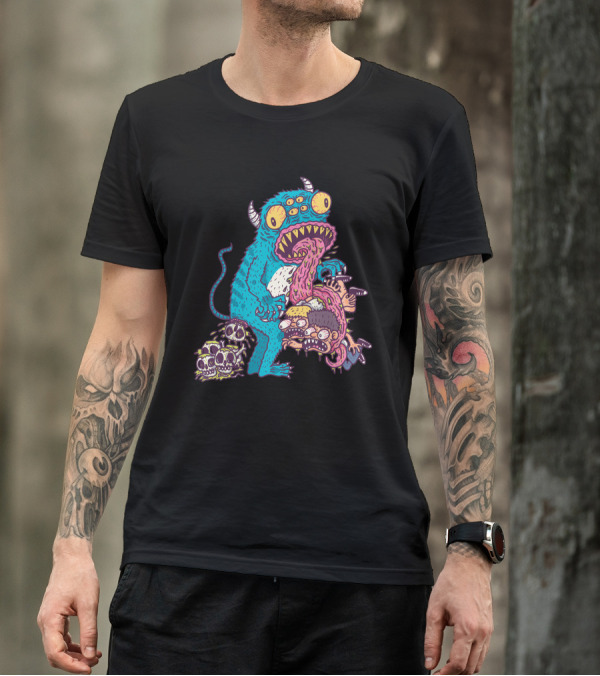 Alieneatshuman Monster Creature Devouring Humans With Skull Pile T-Shirt