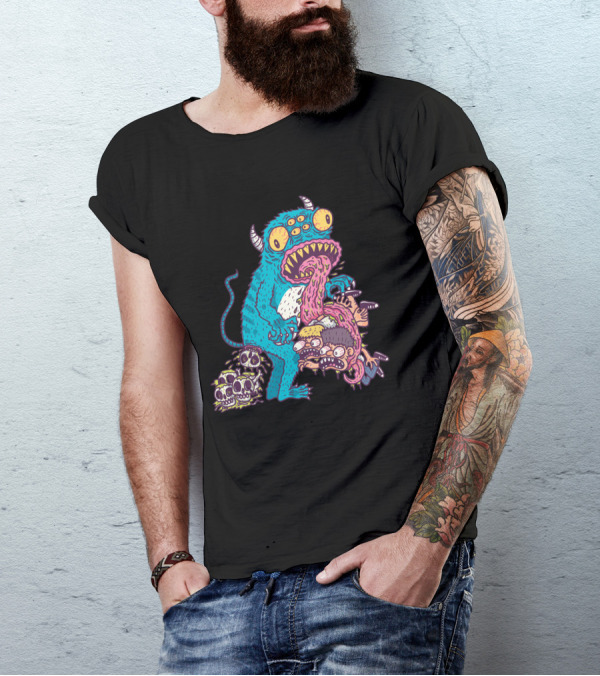 Alieneatshuman Monster Creature Devouring Humans With Skull Pile T-Shirt