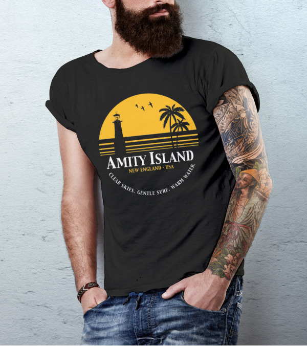 Amity Island New England USA Clear Skies Gentle Surf Warm Water T-Shirt