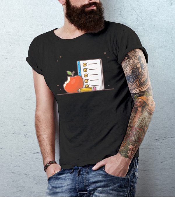 Apple Fruit Pencil And Checklist T-Shirt