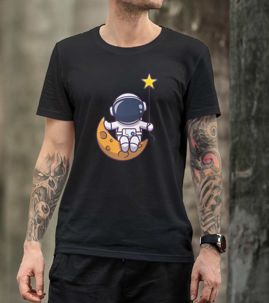 Astronaut Sitting On Moon Holding A Star Balloon T-Shirt