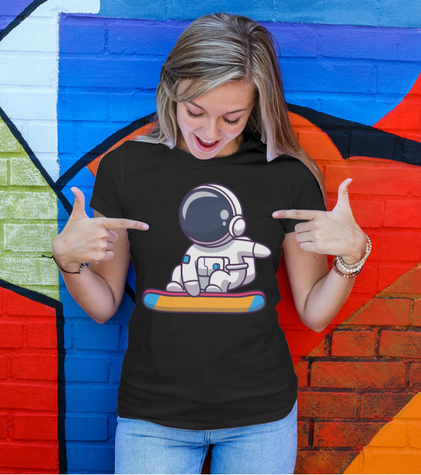 Astronaut Riding Surfboard On The Moon T-Shirt