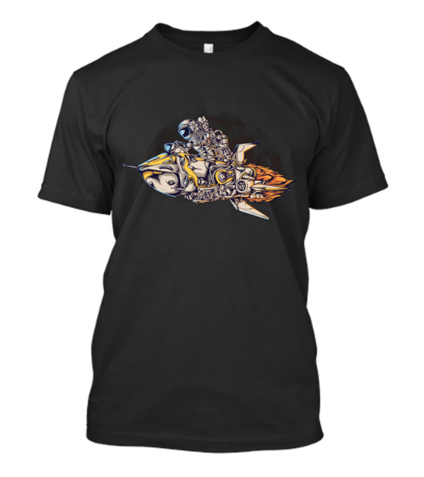 Astronaut Riding Futuristic Rocketship In Space Adventure T-Shirt