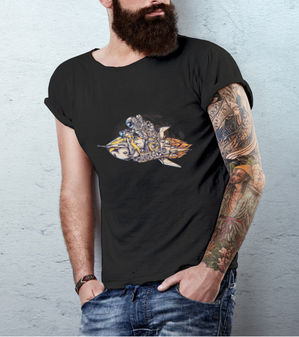 Astronaut Riding Futuristic Rocketship In Space Adventure T-Shirt