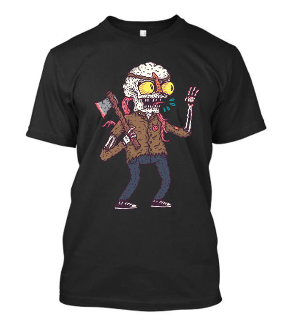 Axe Jim Zombie Skeleton With Brain And Bright Eyes Holding An Axe T-Shirt