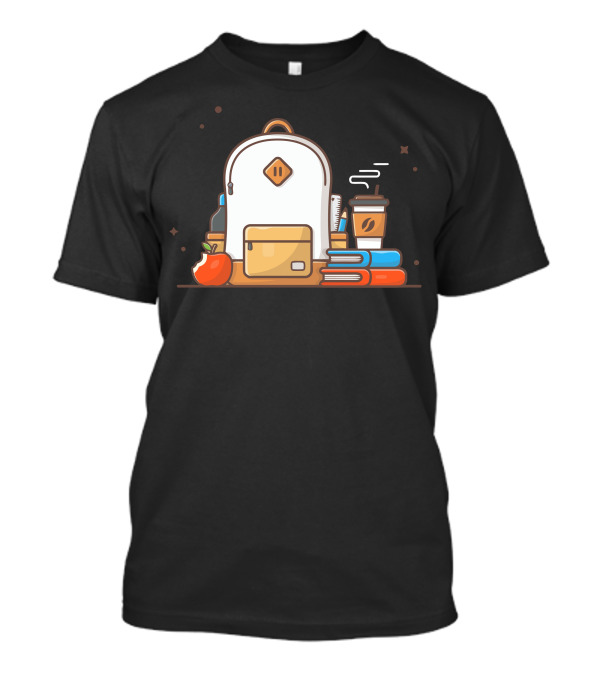 Backpack With Apple, Books, And Coffee Cup T-Shirt